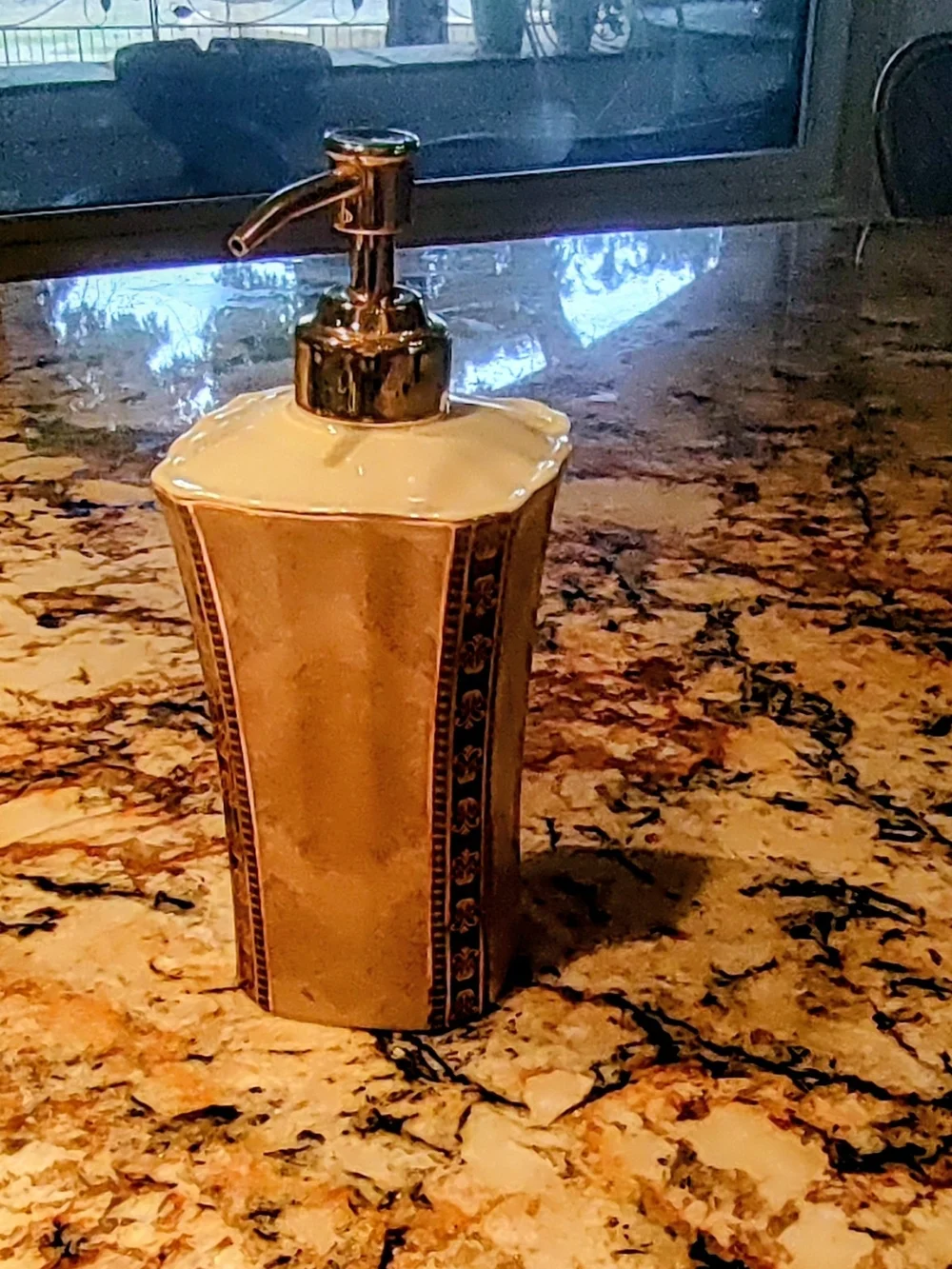 Croscill Cream Ceramic Soap/Lotion Dispenser with Gold Accents